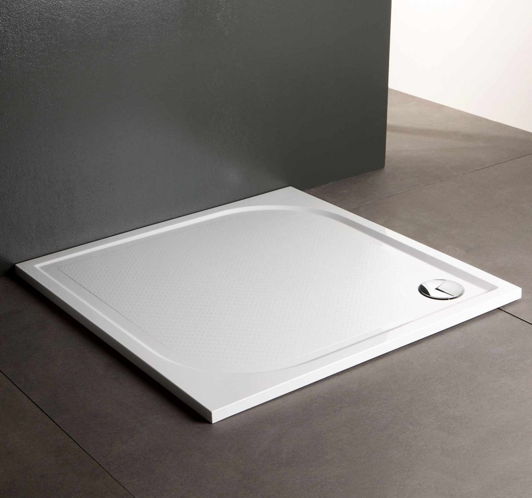 Cădița de duș Klio, 90x90 cm, din marmură compozită - exemplu instalare de sprijin