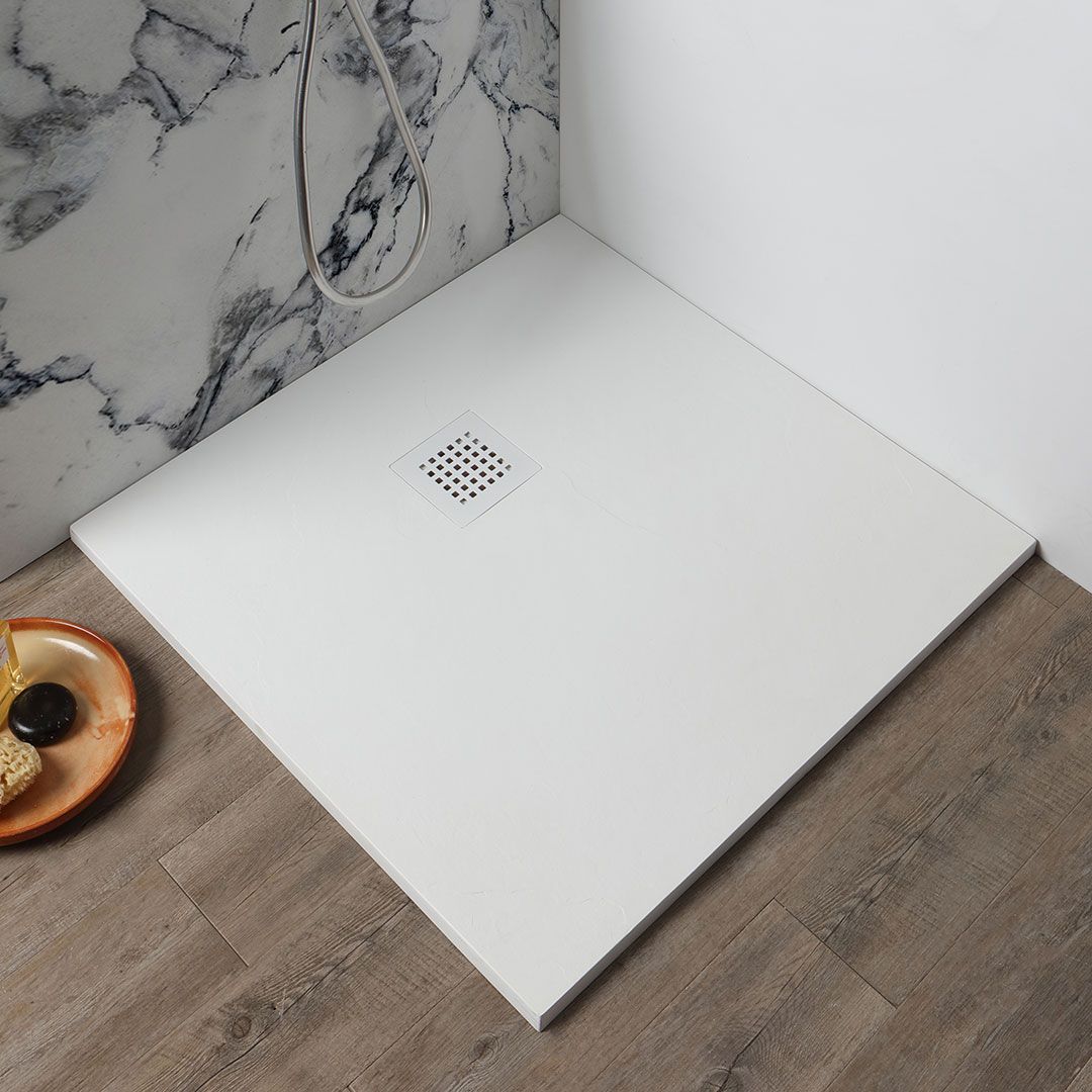 Cadita dus alba, patrata, 70x70 cm, din rasina compozita, cu finisaj efect piatra 