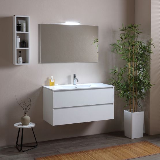mobile bagno sospeso con cassetti bianco legno
